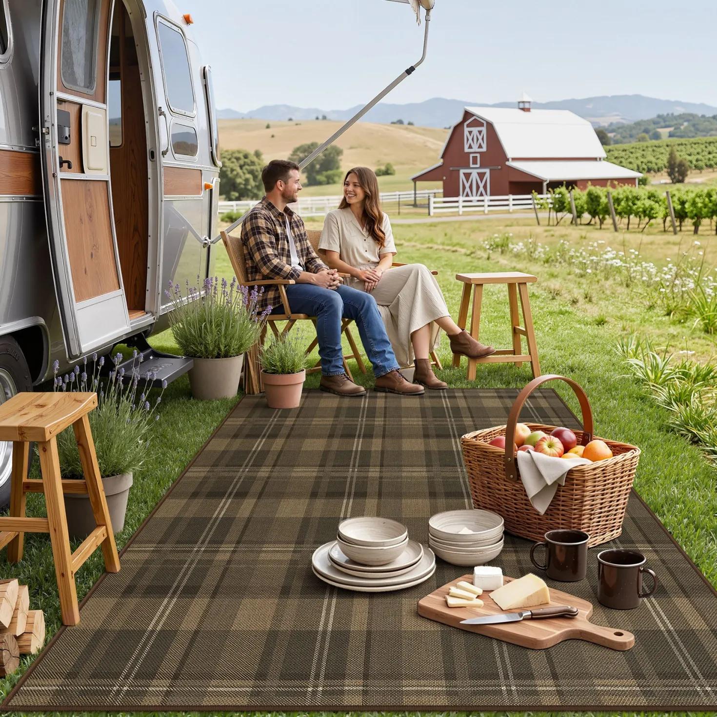 3x5/5x7 Plaid Easy Jute Washable Area Rug, Farmhouse Non-Slip Indoor Carpet for Porch Living Bedroom, Oeko-Tex Certified