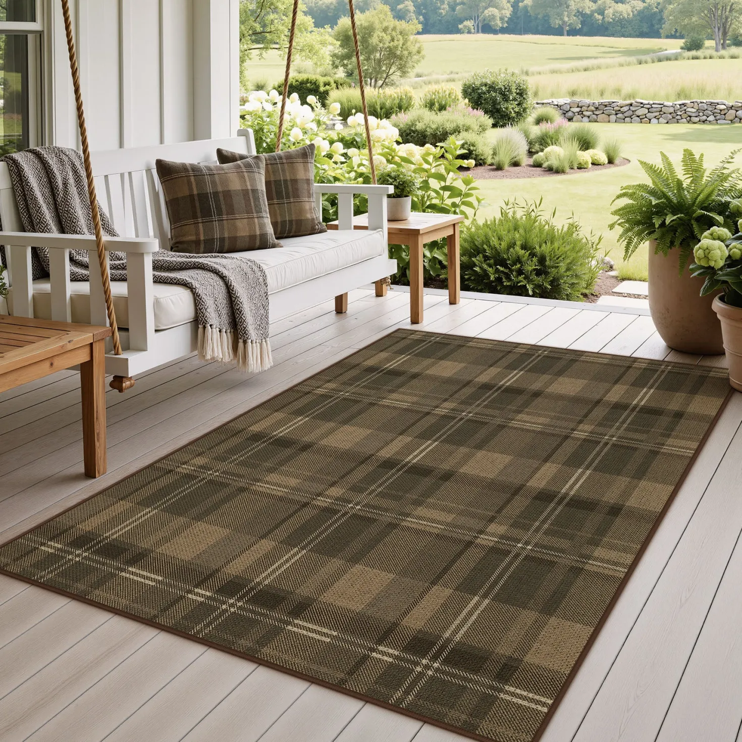 3x5/5x7 Plaid Easy Jute Washable Area Rug, Farmhouse Non-Slip Indoor Carpet for Porch Living Bedroom, Oeko-Tex Certified