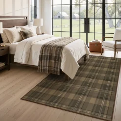 3x5/5x7 Plaid Easy Jute Washable Area Rug, Farmhouse Non-Slip Indoor Carpet for Porch Living Bedroom, Oeko-Tex Certified