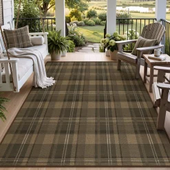 3x5/5x7 Plaid Easy Jute Washable Area Rug, Farmhouse Non-Slip Indoor Carpet for Porch Living Bedroom, Oeko-Tex Certified
