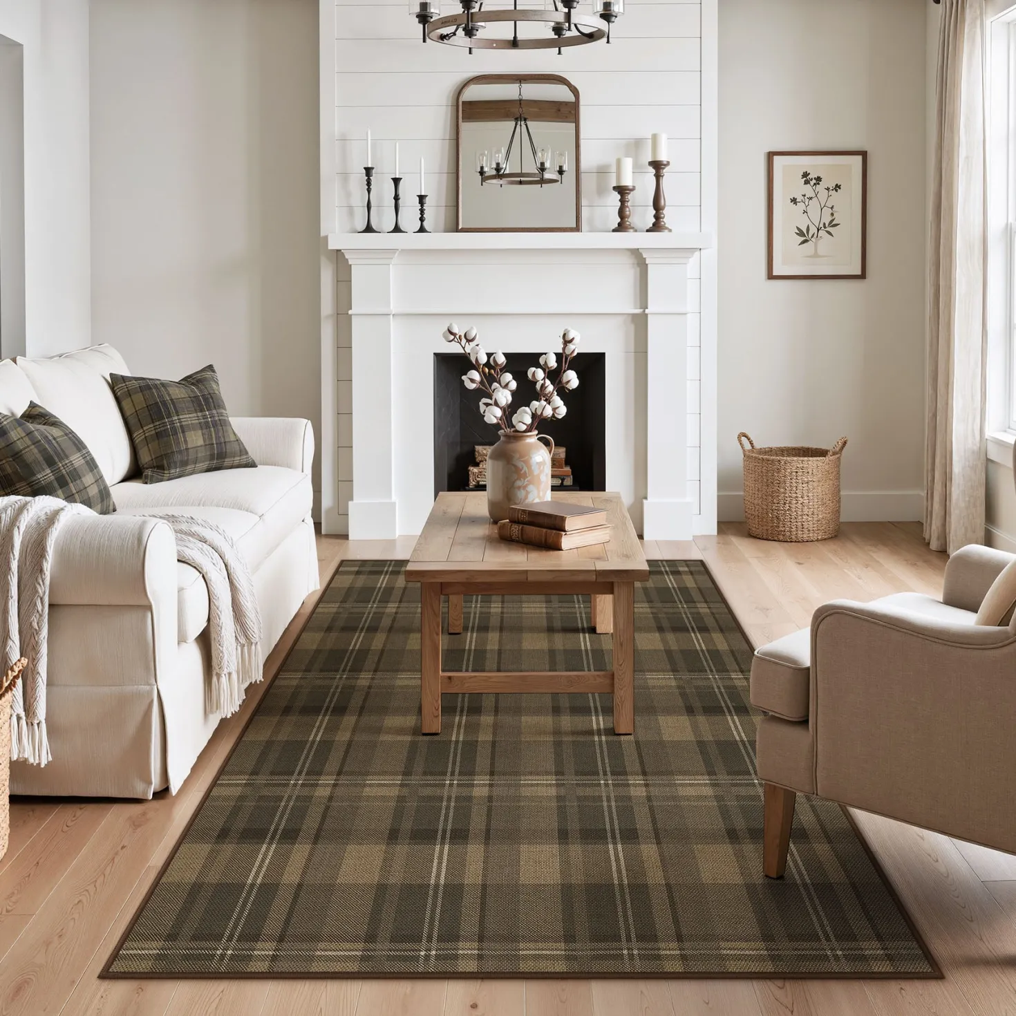 3x5/5x7 Plaid Easy Jute Washable Area Rug, Farmhouse Non-Slip Indoor Carpet for Porch Living Bedroom, Oeko-Tex Certified