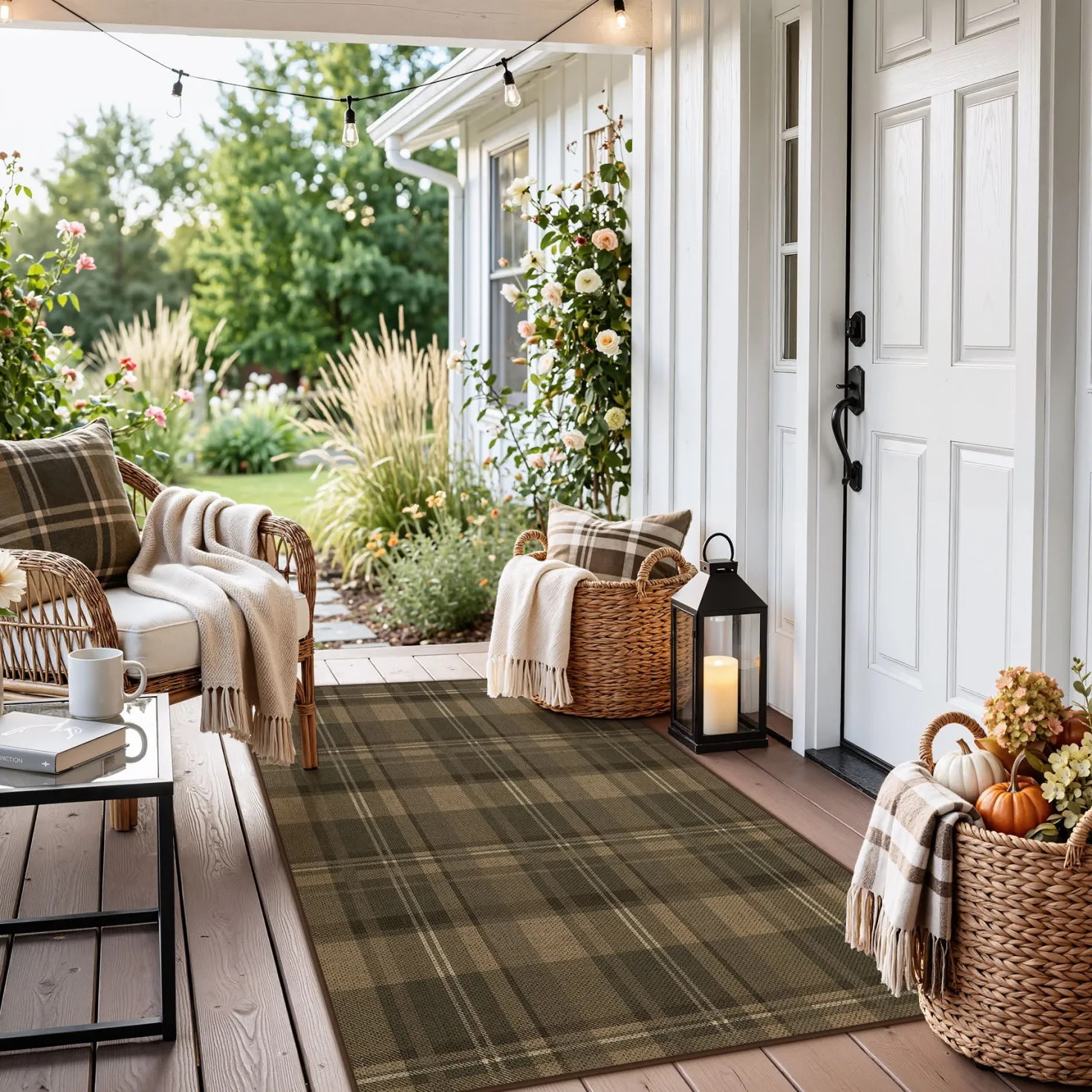 3x5/5x7 Plaid Easy Jute Washable Area Rug, Farmhouse Non-Slip Indoor Carpet for Porch Living Bedroom, Oeko-Tex Certified