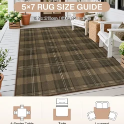 3x5/5x7 Plaid Easy Jute Washable Area Rug, Farmhouse Non-Slip Indoor Carpet for Porch Living Bedroom, Oeko-Tex Certified