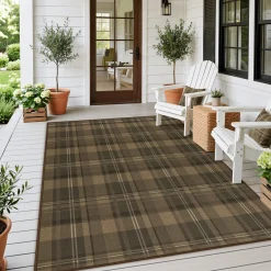 3x5/5x7 Plaid Easy Jute Washable Area Rug, Farmhouse Non-Slip Indoor Carpet for Porch Living Bedroom, Oeko-Tex Certified