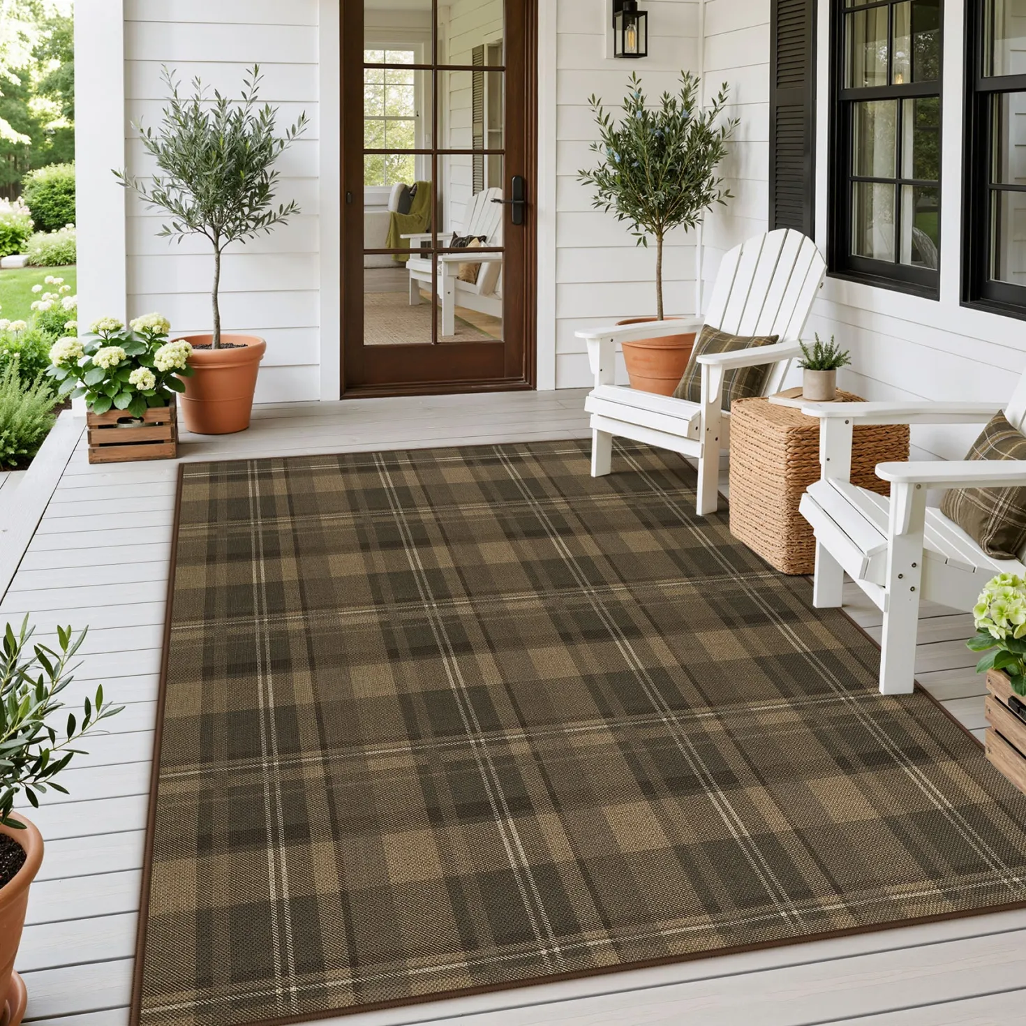 3x5/5x7 Plaid Easy Jute Washable Area Rug, Farmhouse Non-Slip Indoor Carpet for Porch Living Bedroom, Oeko-Tex Certified