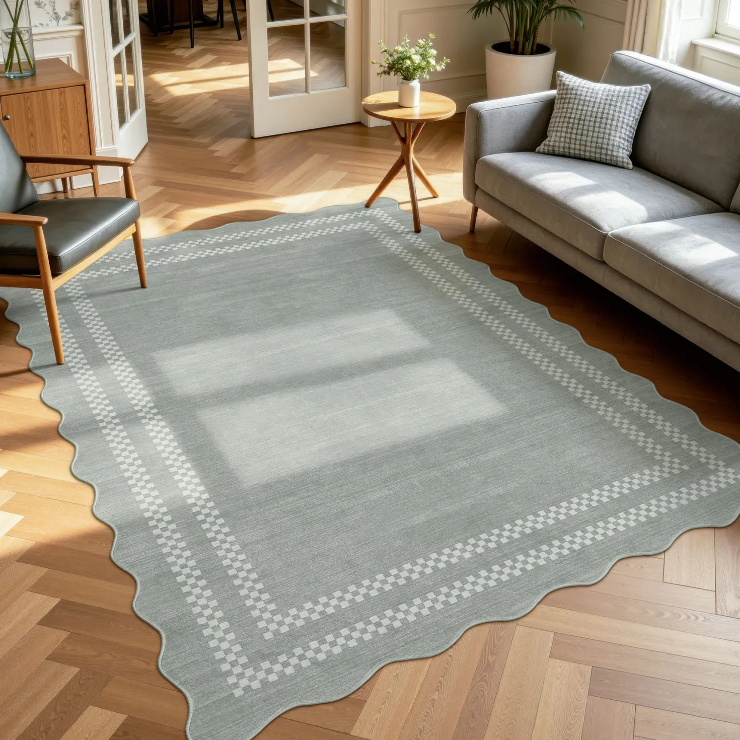 5x7/8x10 Scalloped Washable Area Rugs, Soft Geometric Non-Slip Indoor Rug for Living Room Bedroom, Oeko-Tex Certified