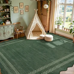 5x7/8x10 Scalloped Washable Area Rugs, Soft Geometric Non-Slip Indoor Rug for Living Room Bedroom, Oeko-Tex Certified