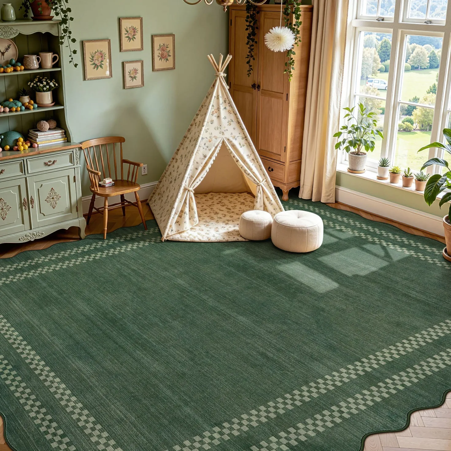 5x7/8x10 Scalloped Washable Area Rugs, Soft Geometric Non-Slip Indoor Rug for Living Room Bedroom, Oeko-Tex Certified