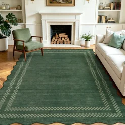 5x7/8x10 Scalloped Washable Area Rugs, Soft Geometric Non-Slip Indoor Rug for Living Room Bedroom, Oeko-Tex Certified