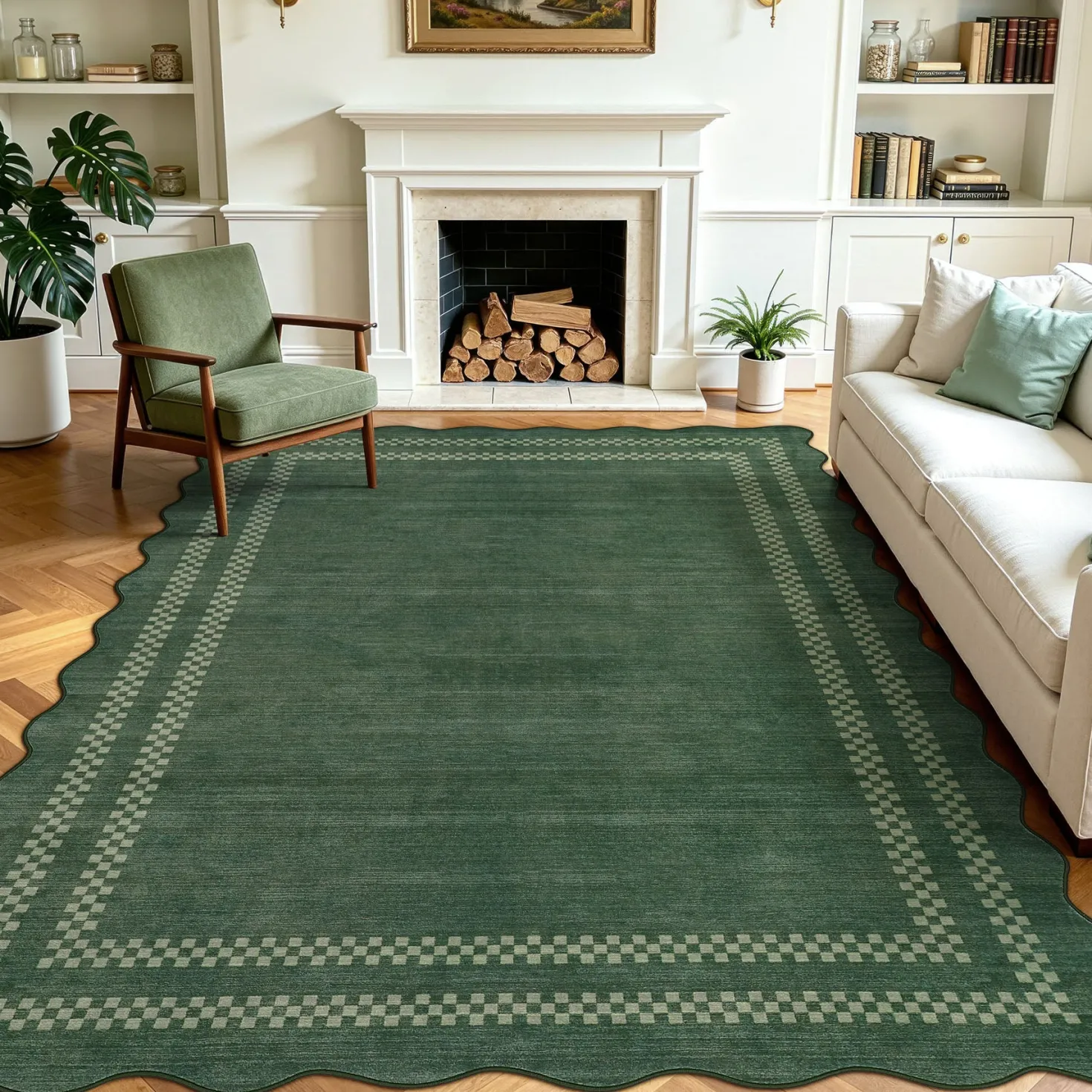 5x7/8x10 Scalloped Washable Area Rugs, Soft Geometric Non-Slip Indoor Rug for Living Room Bedroom, Oeko-Tex Certified