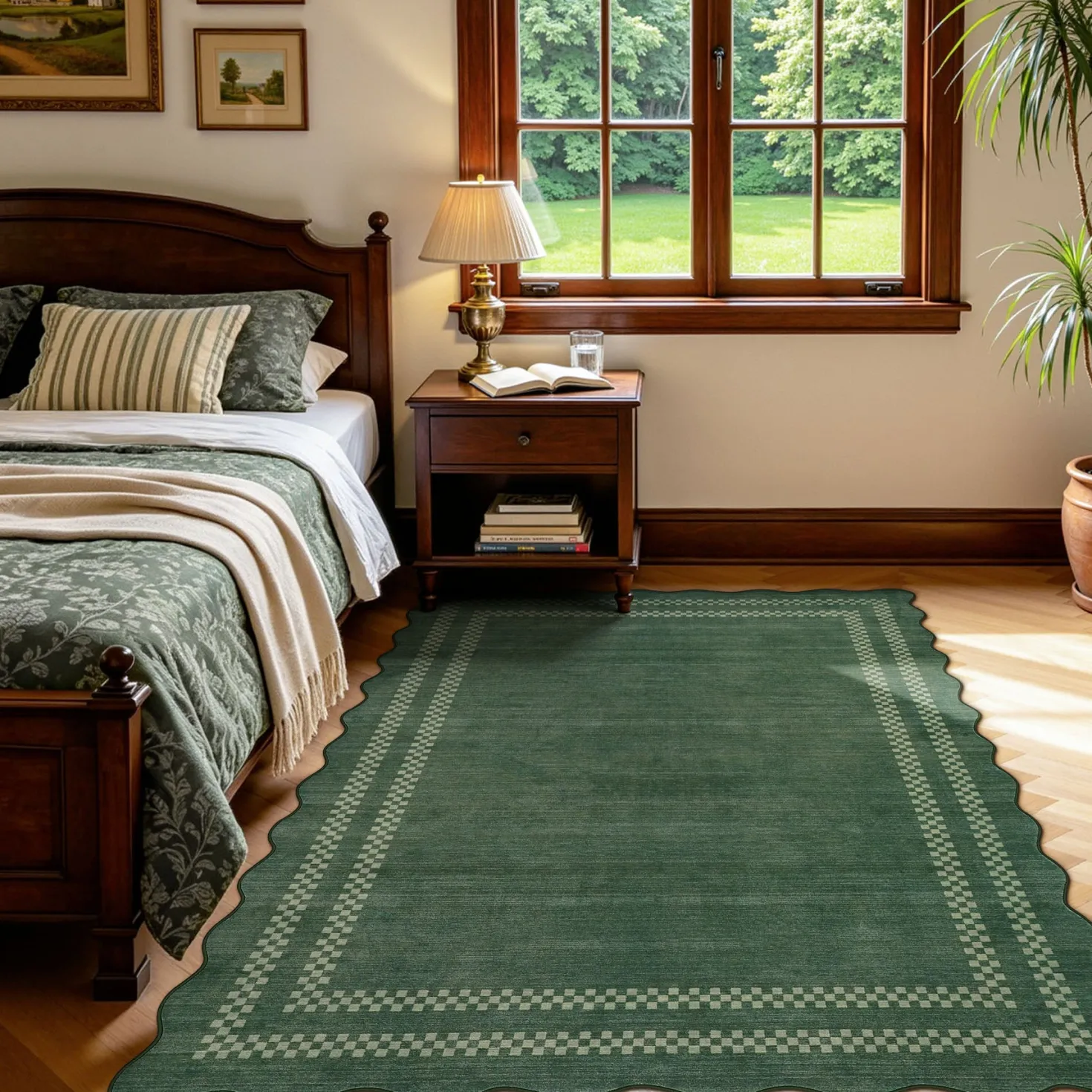 5x7/8x10 Scalloped Washable Area Rugs, Soft Geometric Non-Slip Indoor Rug for Living Room Bedroom, Oeko-Tex Certified
