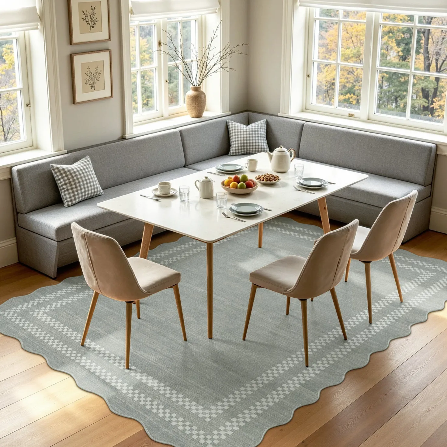 5x7/8x10 Scalloped Washable Area Rugs, Soft Geometric Non-Slip Indoor Rug for Living Room Bedroom, Oeko-Tex Certified