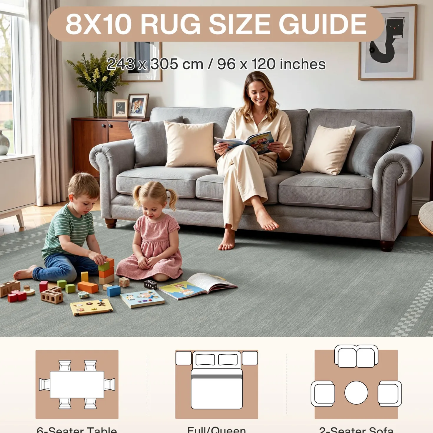 5x7/8x10 Scalloped Washable Area Rugs, Soft Geometric Non-Slip Indoor Rug for Living Room Bedroom, Oeko-Tex Certified