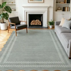 5x7/8x10 Scalloped Washable Area Rugs, Soft Geometric Non-Slip Indoor Rug for Living Room Bedroom, Oeko-Tex Certified