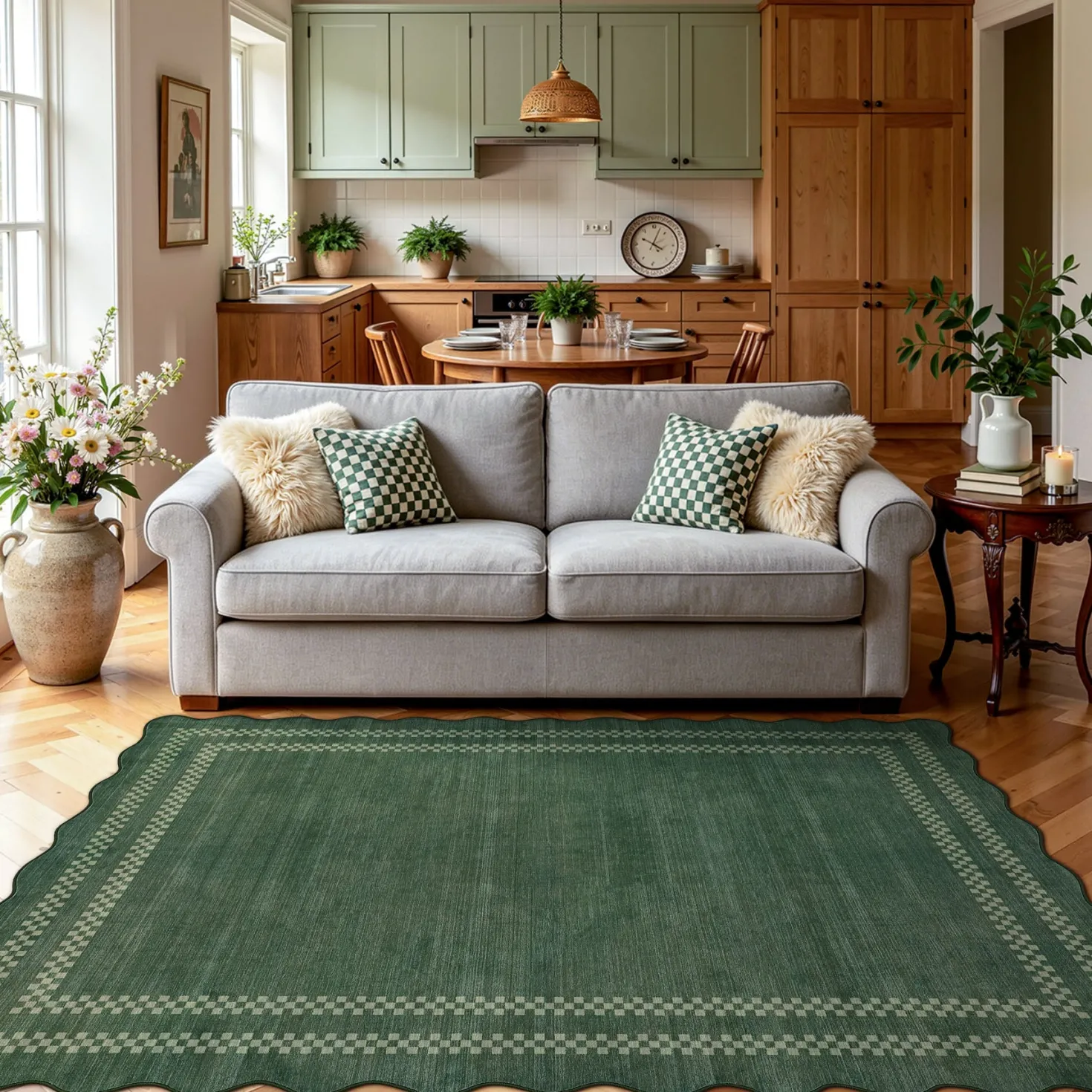5x7/8x10 Scalloped Washable Area Rugs, Soft Geometric Non-Slip Indoor Rug for Living Room Bedroom, Oeko-Tex Certified