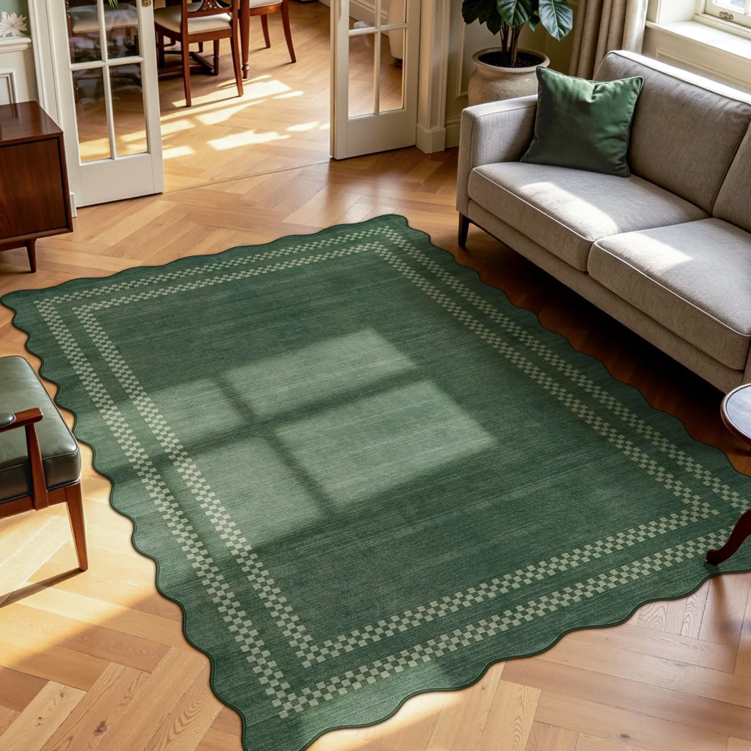 5x7/8x10 Scalloped Washable Area Rugs, Soft Geometric Non-Slip Indoor Rug for Living Room Bedroom, Oeko-Tex Certified