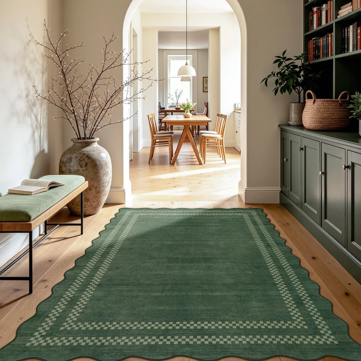 5x7/8x10 Scalloped Washable Area Rugs, Soft Geometric Non-Slip Indoor Rug for Living Room Bedroom, Oeko-Tex Certified