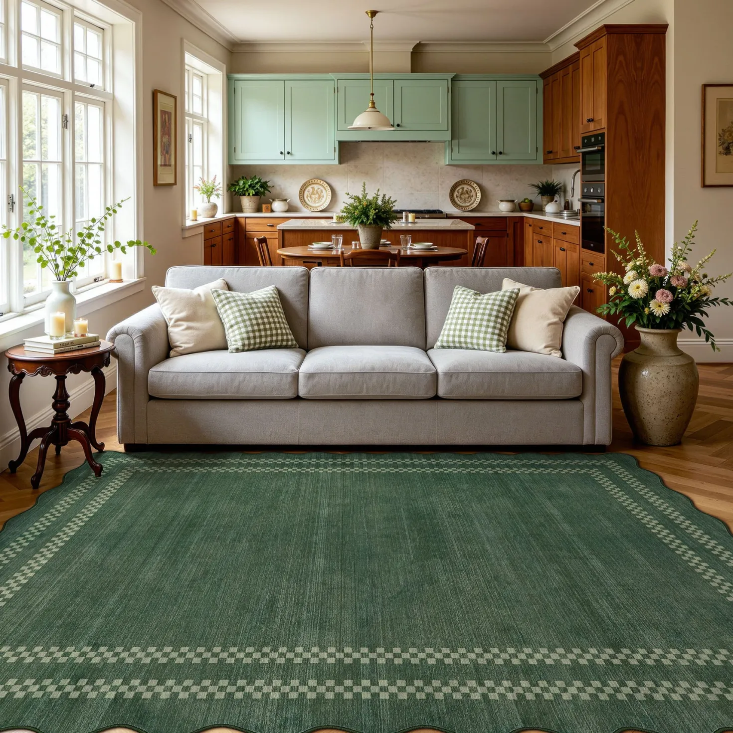 5x7/8x10 Scalloped Washable Area Rugs, Soft Geometric Non-Slip Indoor Rug for Living Room Bedroom, Oeko-Tex Certified