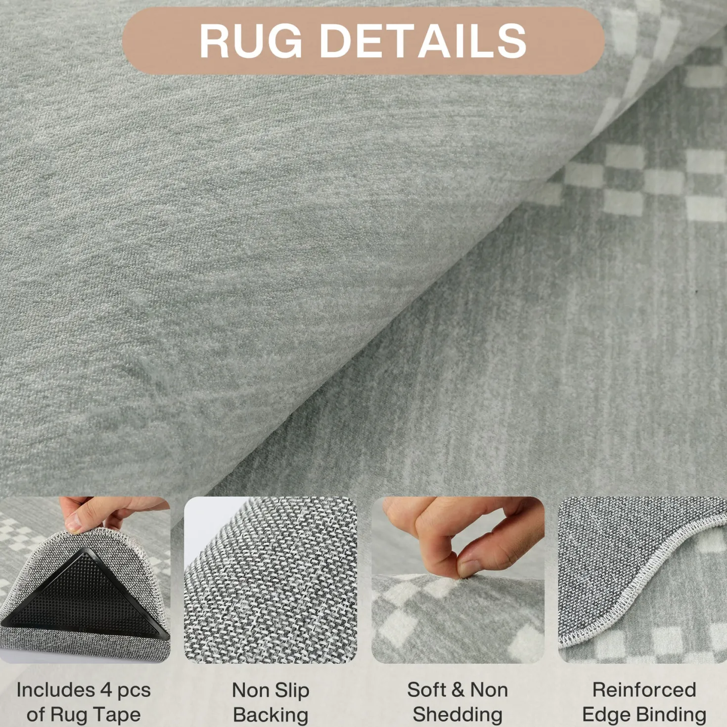5x7/8x10 Scalloped Washable Area Rugs, Soft Geometric Non-Slip Indoor Rug for Living Room Bedroom, Oeko-Tex Certified