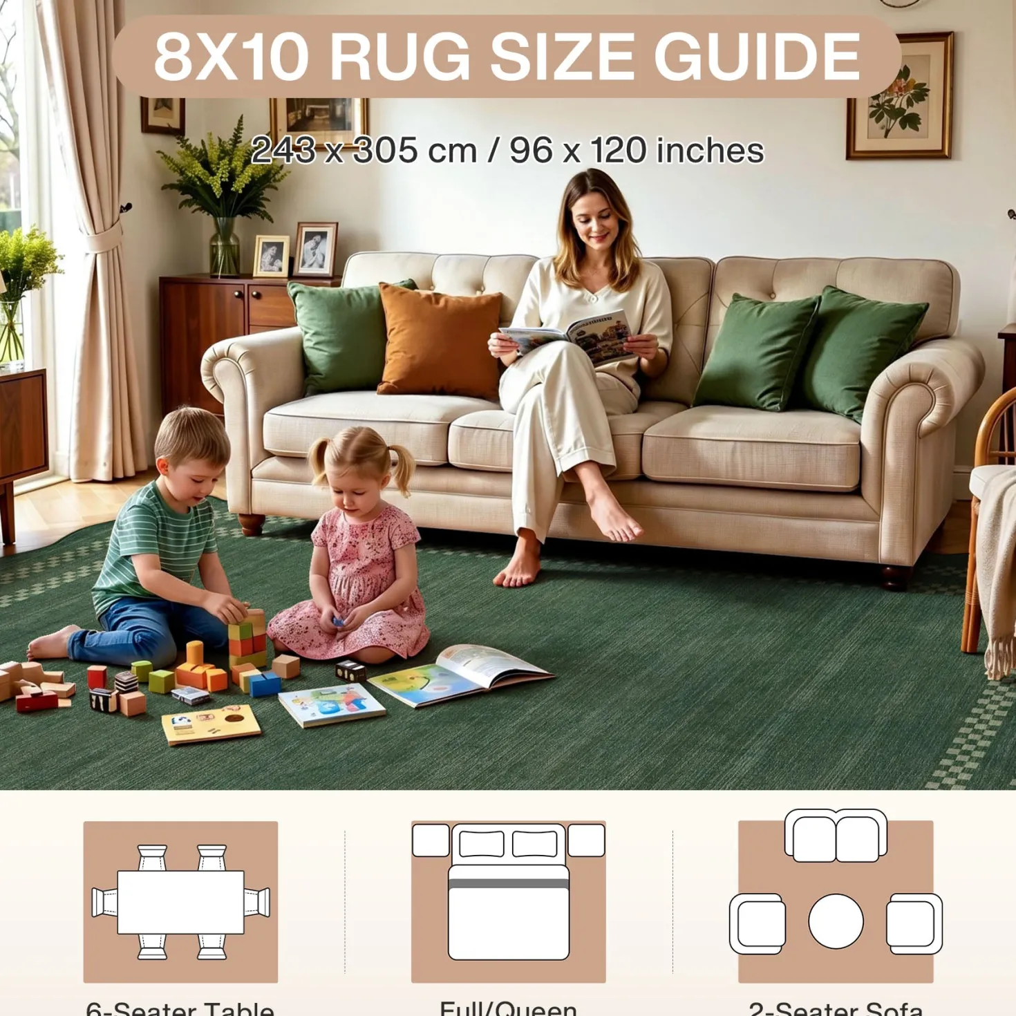 5x7/8x10 Scalloped Washable Area Rugs, Soft Geometric Non-Slip Indoor Rug for Living Room Bedroom, Oeko-Tex Certified