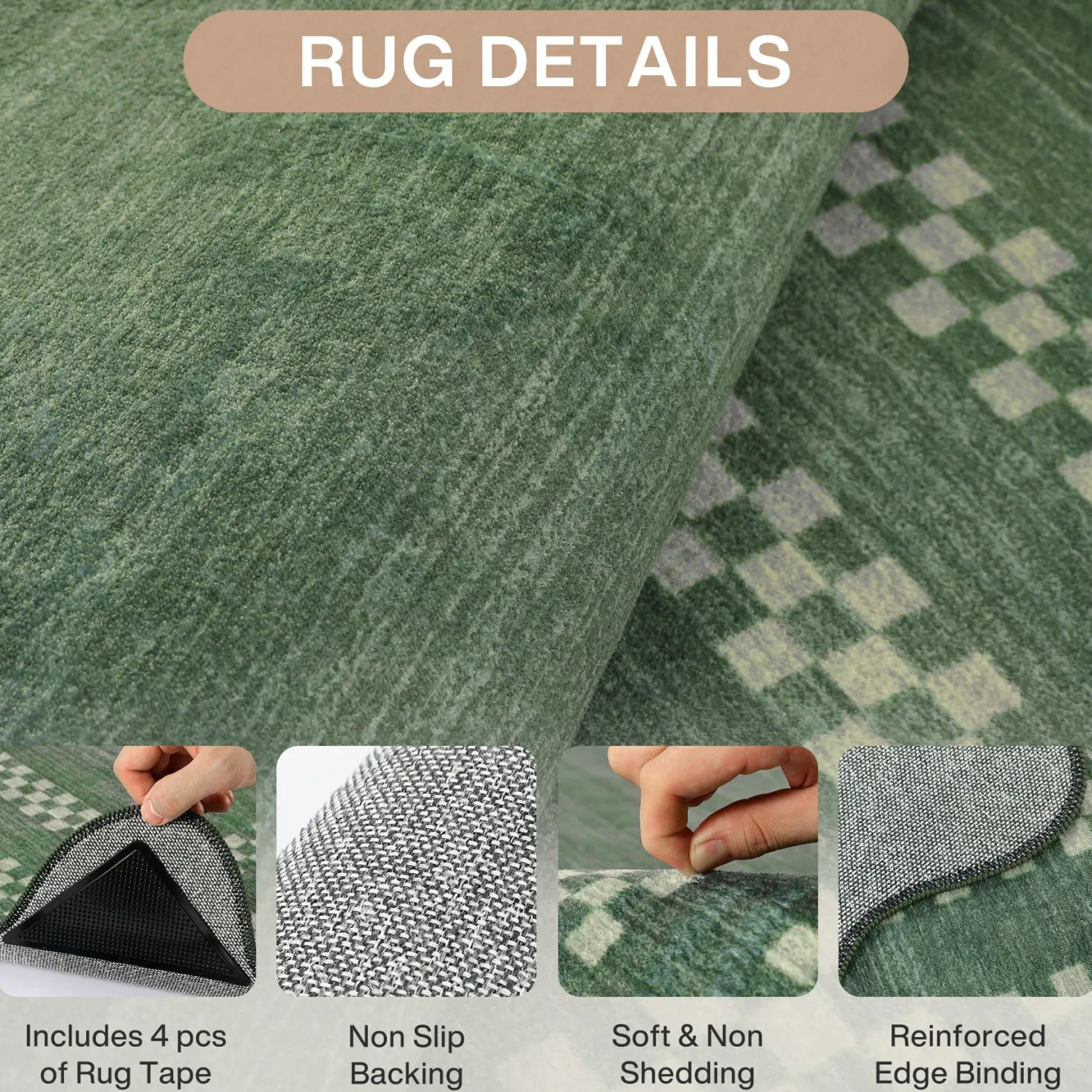 5x7/8x10 Scalloped Washable Area Rugs, Soft Geometric Non-Slip Indoor Rug for Living Room Bedroom, Oeko-Tex Certified