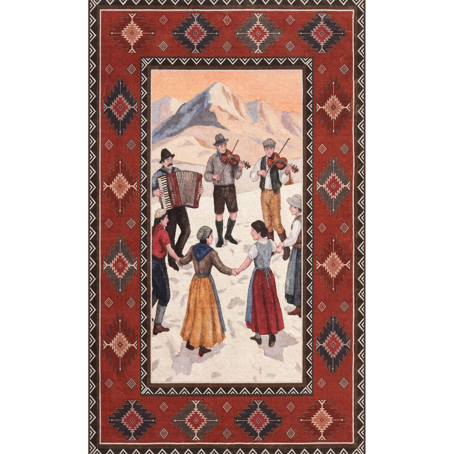 3x5/5x7 Southwestern Rust Red Rugs, Boho Tribal Washable Area Rug for Entryway, Soft Non-Slip Low Pile Indoor Carpet, Oeko-Tex Certified