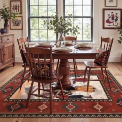 3x5/5x7 Southwestern Rust Red Rugs, Boho Tribal Washable Area Rug for Entryway, Soft Non-Slip Low Pile Indoor Carpet, Oeko-Tex Certified
