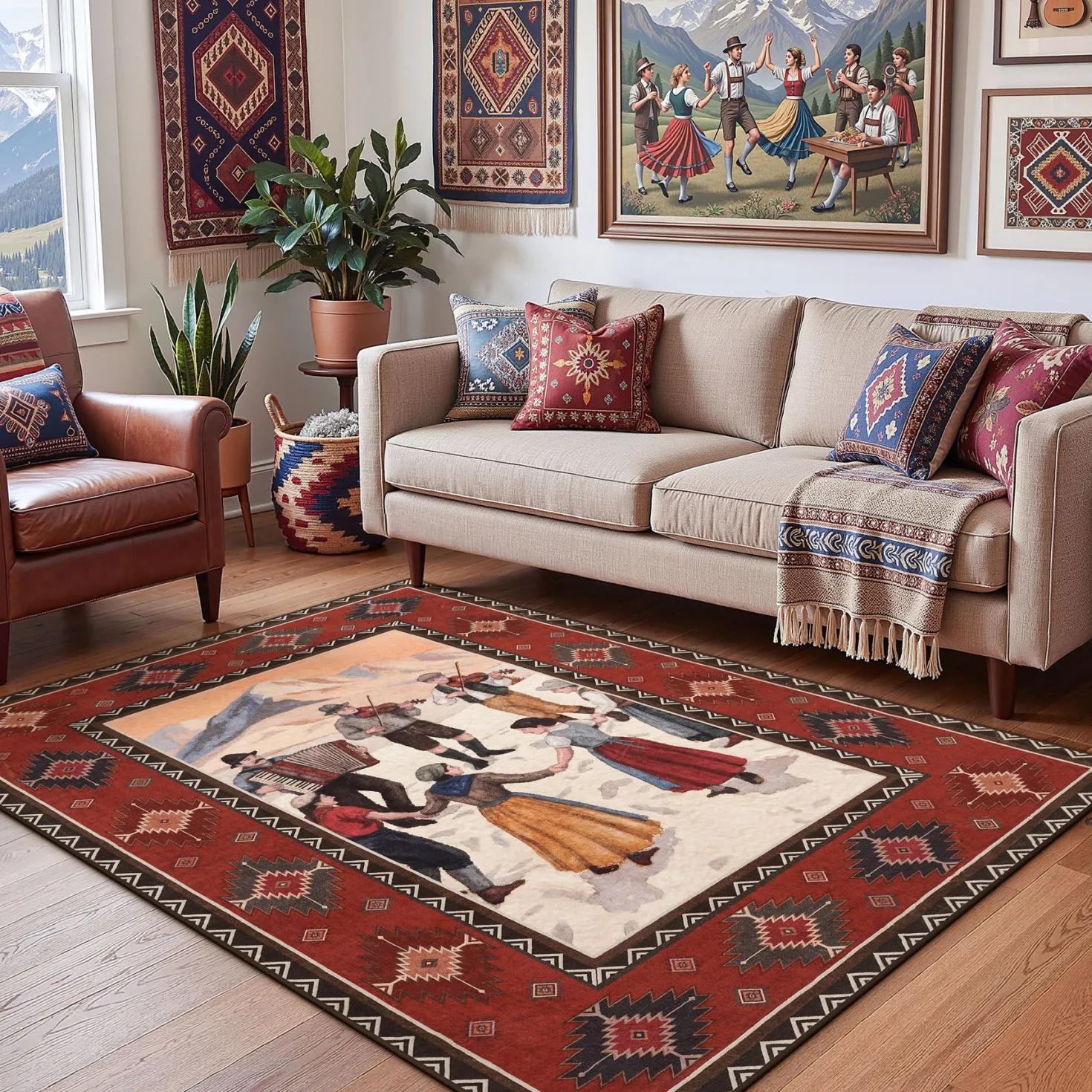 3x5/5x7 Southwestern Rust Red Rugs, Boho Tribal Washable Area Rug for Entryway, Soft Non-Slip Low Pile Indoor Carpet, Oeko-Tex Certified