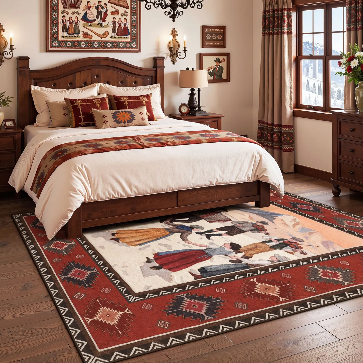 3x5/5x7 Southwestern Rust Red Rugs, Boho Tribal Washable Area Rug for Entryway, Soft Non-Slip Low Pile Indoor Carpet, Oeko-Tex Certified