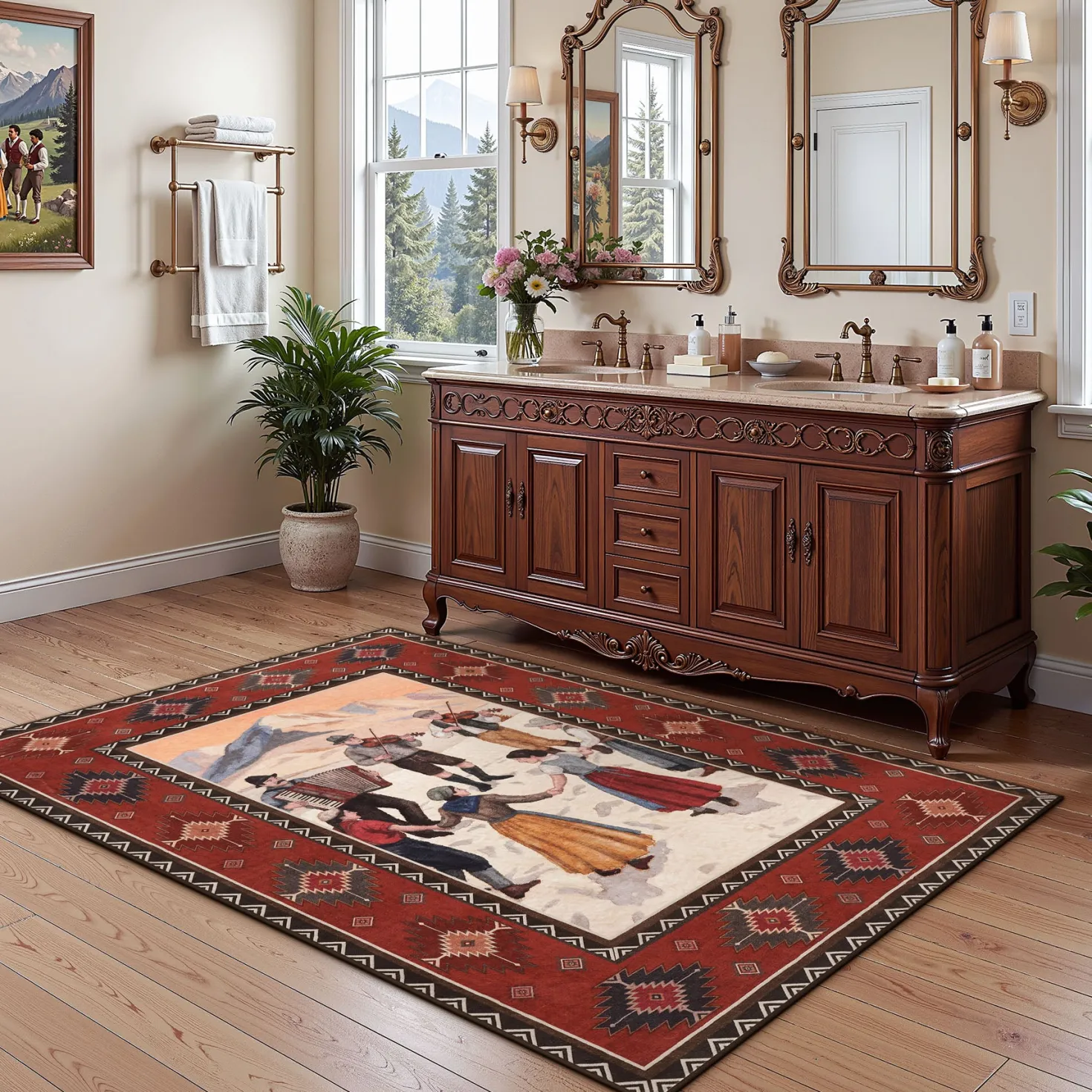 3x5/5x7 Southwestern Rust Red Rugs, Boho Tribal Washable Area Rug for Entryway, Soft Non-Slip Low Pile Indoor Carpet, Oeko-Tex Certified