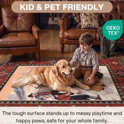 3x5/5x7 Southwestern Rust Red Rugs, Boho Tribal Washable Area Rug for Entryway, Soft Non-Slip Low Pile Indoor Carpet, Oeko-Tex Certified