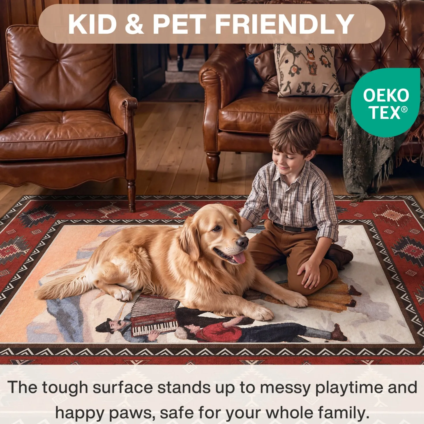 3x5/5x7 Southwestern Rust Red Rugs, Boho Tribal Washable Area Rug for Entryway, Soft Non-Slip Low Pile Indoor Carpet, Oeko-Tex Certified