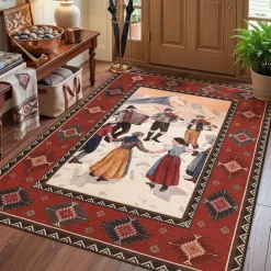3x5/5x7 Southwestern Rust Red Rugs, Boho Tribal Washable Area Rug for Entryway, Soft Non-Slip Low Pile Indoor Carpet, Oeko-Tex Certified