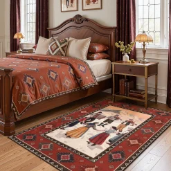 3x5/5x7 Southwestern Rust Red Rugs, Boho Tribal Washable Area Rug for Entryway, Soft Non-Slip Low Pile Indoor Carpet, Oeko-Tex Certified
