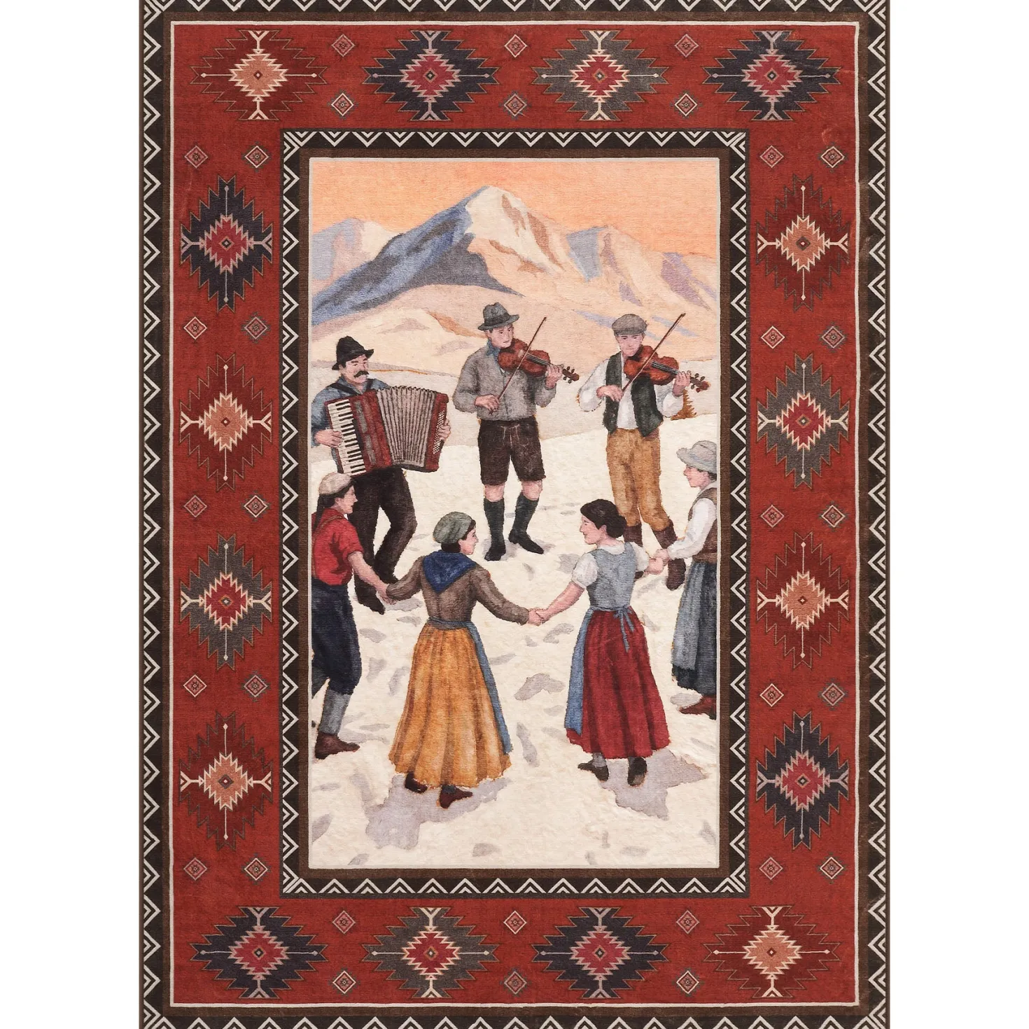 3x5/5x7 Southwestern Rust Red Rugs, Boho Tribal Washable Area Rug for Entryway, Soft Non-Slip Low Pile Indoor Carpet, Oeko-Tex Certified