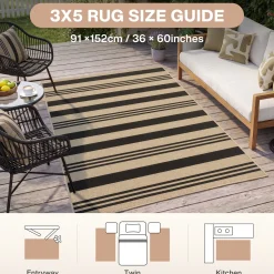 2.5x8/3x5 Striped Easy Jute Area Rug, Outdoor Hallway Runner Rug Non-Skid Washable Indoor Carpet for Entryway Porch, Oeko-Tex Certified