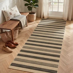 2.5x8/3x5 Striped Easy Jute Area Rug, Outdoor Hallway Runner Rug Non-Skid Washable Indoor Carpet for Entryway Porch, Oeko-Tex Certified
