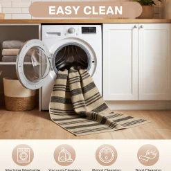 2.5x8/3x5 Striped Easy Jute Area Rug, Outdoor Hallway Runner Rug Non-Skid Washable Indoor Carpet for Entryway Porch, Oeko-Tex Certified