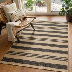 2.5x8/3x5 Striped Easy Jute Area Rug, Outdoor Hallway Runner Rug Non-Skid Washable Indoor Carpet for Entryway Porch, Oeko-Tex Certified