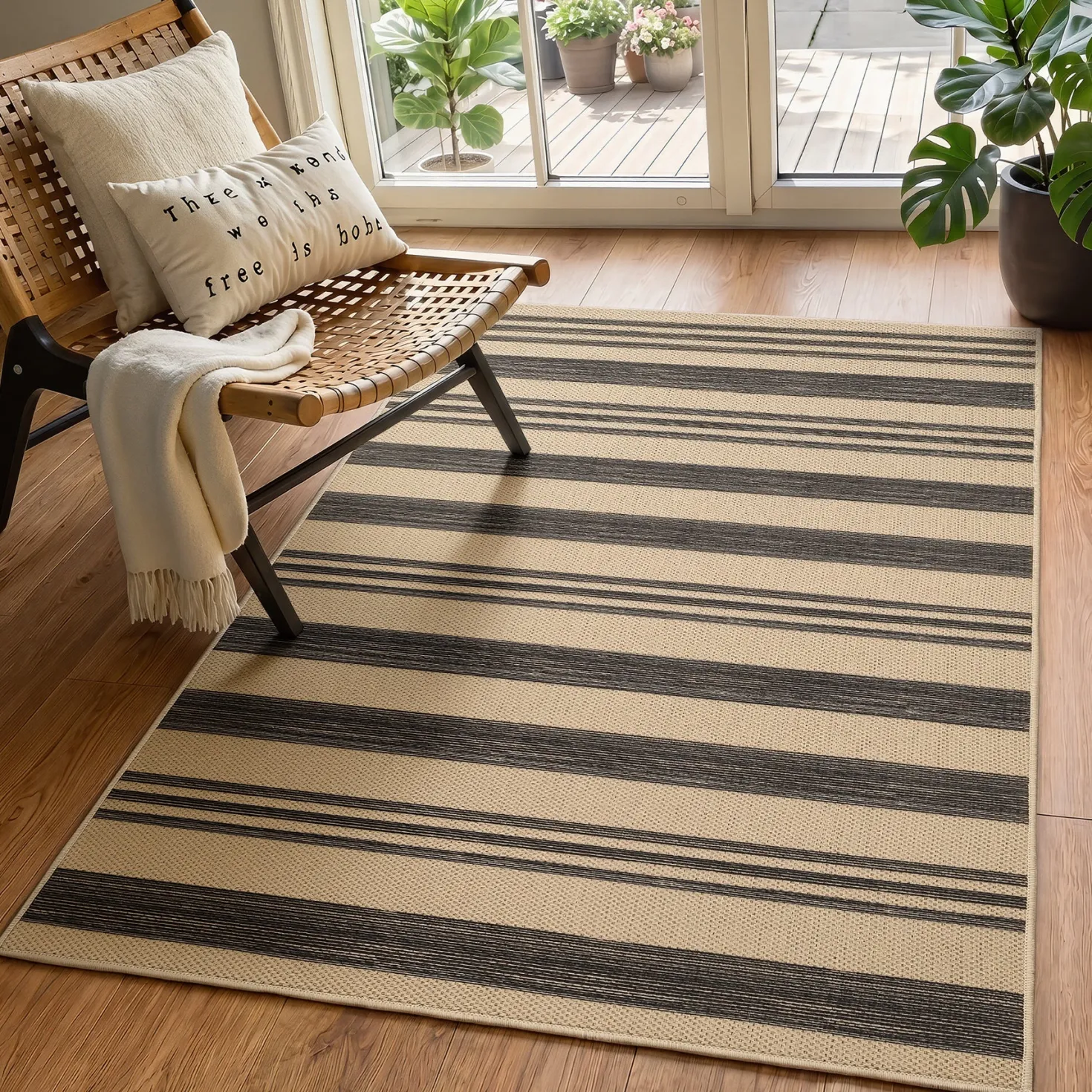 2.5x8/3x5 Striped Easy Jute Area Rug, Outdoor Hallway Runner Rug Non-Skid Washable Indoor Carpet for Entryway Porch, Oeko-Tex Certified