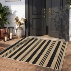2.5x8/3x5 Striped Easy Jute Area Rug, Outdoor Hallway Runner Rug Non-Skid Washable Indoor Carpet for Entryway Porch, Oeko-Tex Certified