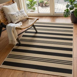 2.5x8/3x5 Striped Easy Jute Area Rug, Outdoor Hallway Runner Rug Non-Skid Washable Indoor Carpet for Entryway Porch, Oeko-Tex Certified