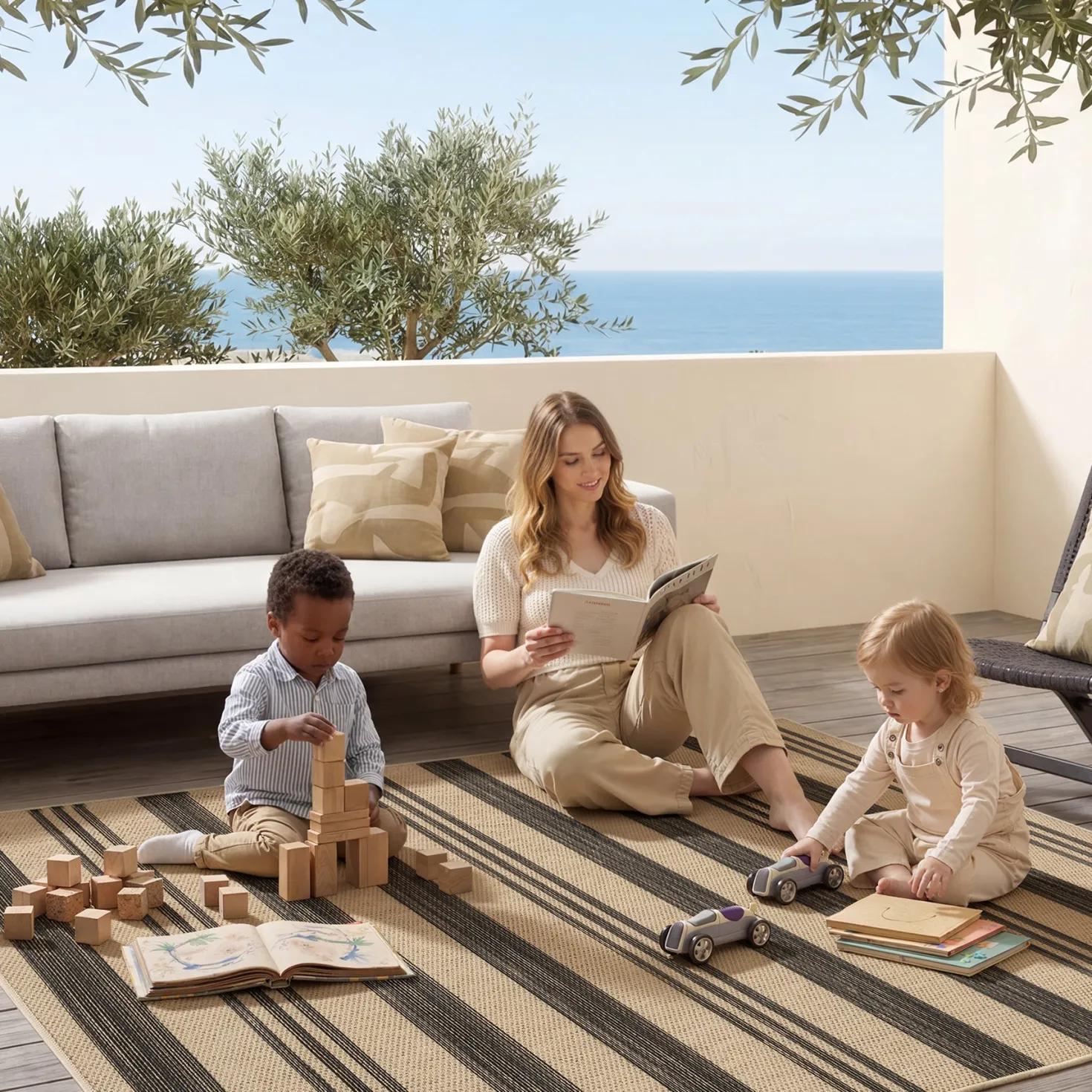 2.5x8/3x5 Striped Easy Jute Area Rug, Outdoor Hallway Runner Rug Non-Skid Washable Indoor Carpet for Entryway Porch, Oeko-Tex Certified