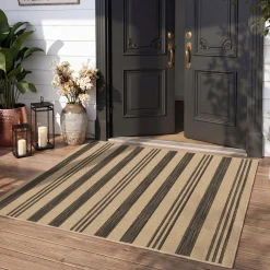 2.5x8/3x5 Striped Easy Jute Area Rug, Outdoor Hallway Runner Rug Non-Skid Washable Indoor Carpet for Entryway Porch, Oeko-Tex Certified