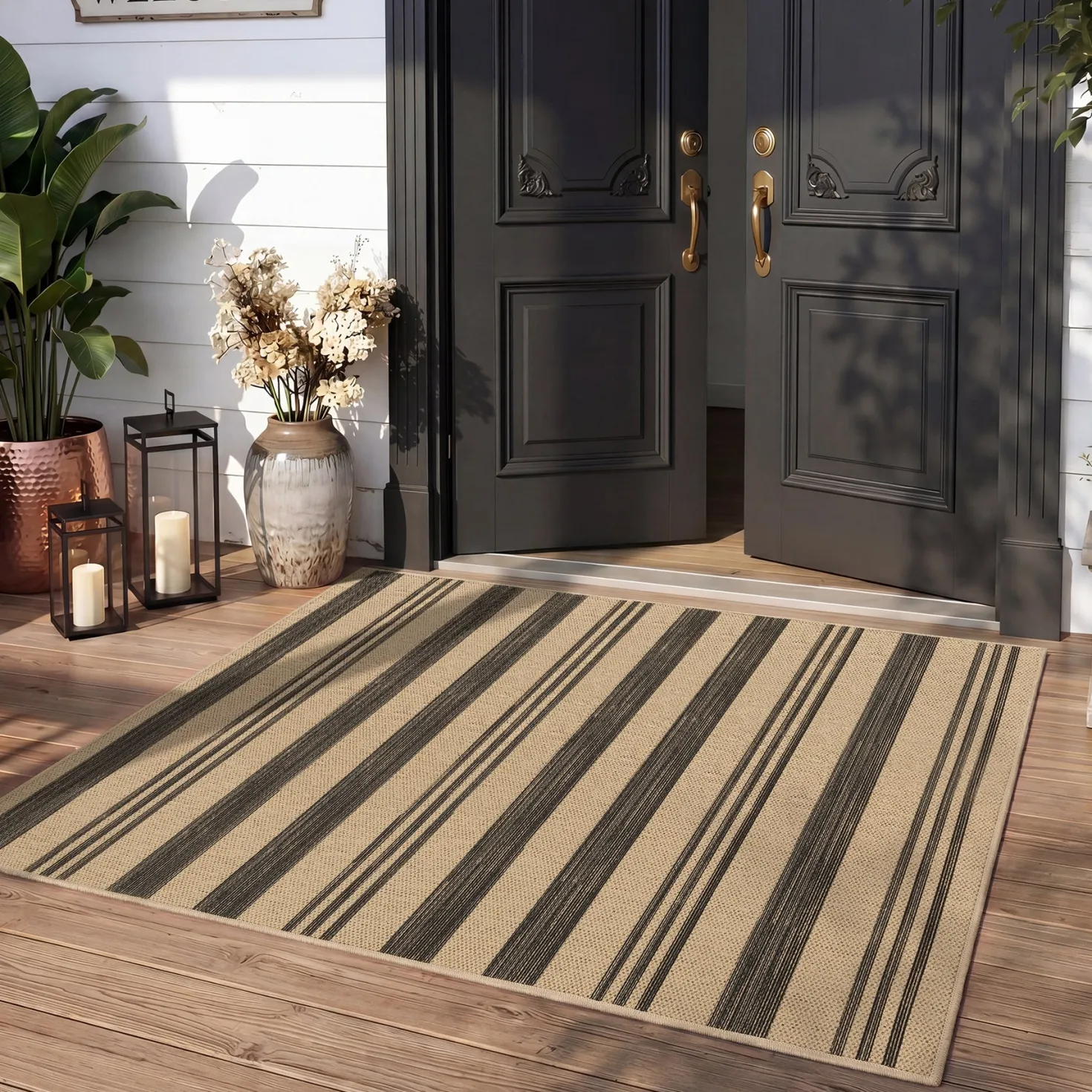 2.5x8/3x5 Striped Easy Jute Area Rug, Outdoor Hallway Runner Rug Non-Skid Washable Indoor Carpet for Entryway Porch, Oeko-Tex Certified