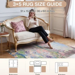 3x5/5x7 Swan Lake in oil painting style Area Rugs, Washable Living Room Runner Soft Non Slip Carpet, Oeko-Tex Certified