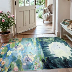3x5/5x7 Swan Lake in oil painting style Area Rugs, Washable Living Room Runner Soft Non Slip Carpet, Oeko-Tex Certified