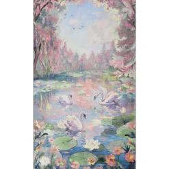 3x5/5x7 Swan Lake in oil painting style Area Rugs, Washable Living Room Runner Soft Non Slip Carpet, Oeko-Tex Certified