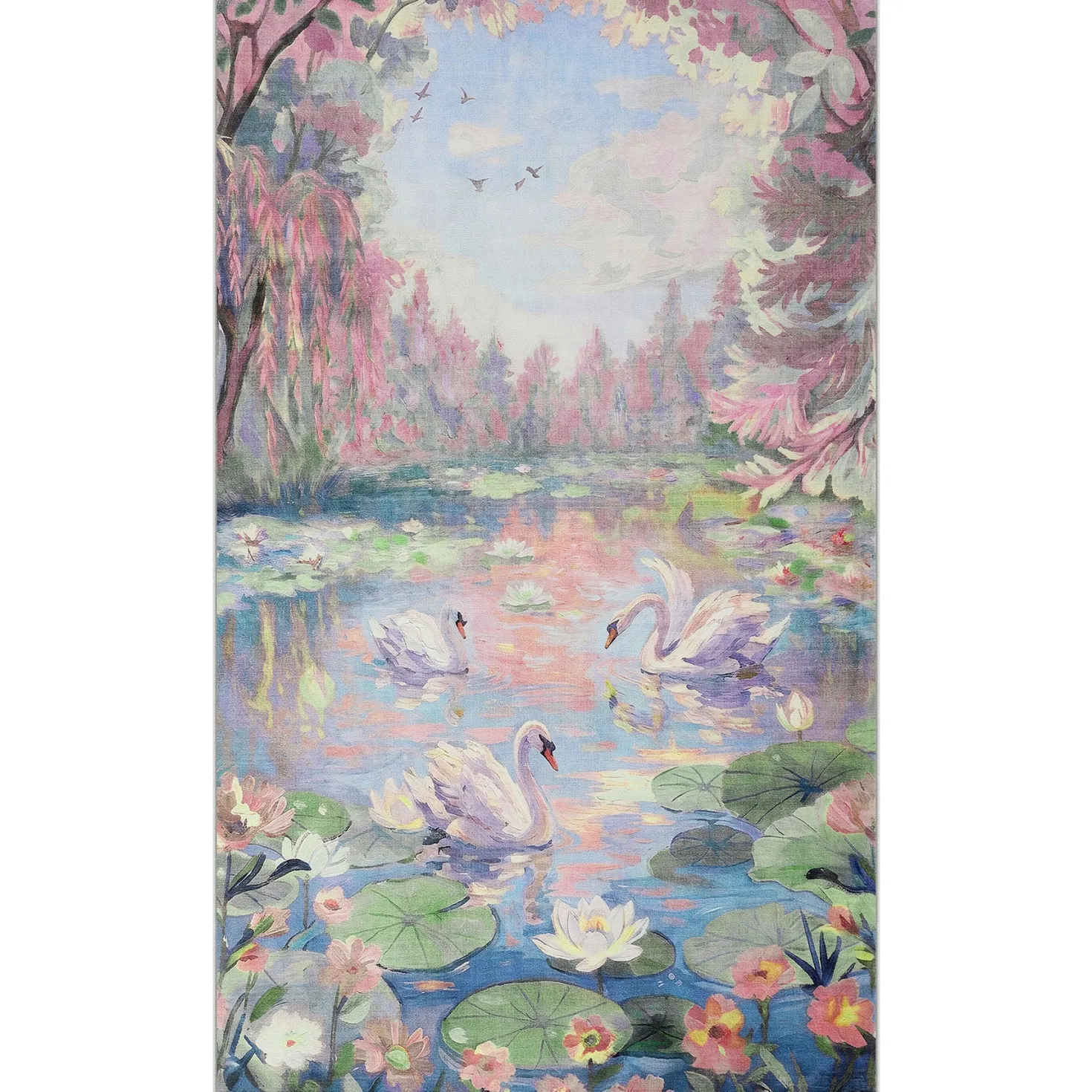 3x5/5x7 Swan Lake in oil painting style Area Rugs, Washable Living Room Runner Soft Non Slip Carpet, Oeko-Tex Certified