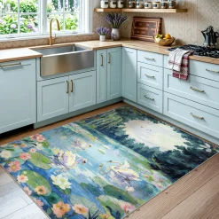 3x5/5x7 Swan Lake in oil painting style Area Rugs, Washable Living Room Runner Soft Non Slip Carpet, Oeko-Tex Certified